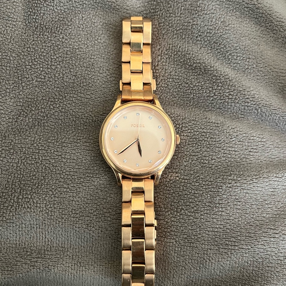 Fossil Rose Gold-Tone Watch with Crystal Accents